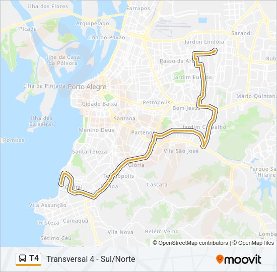 Mapa da linha T4 de ônibus
