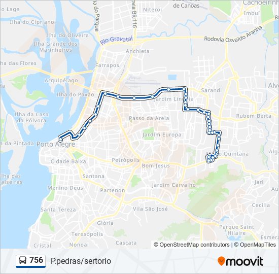 Mapa da linha 756 de ônibus