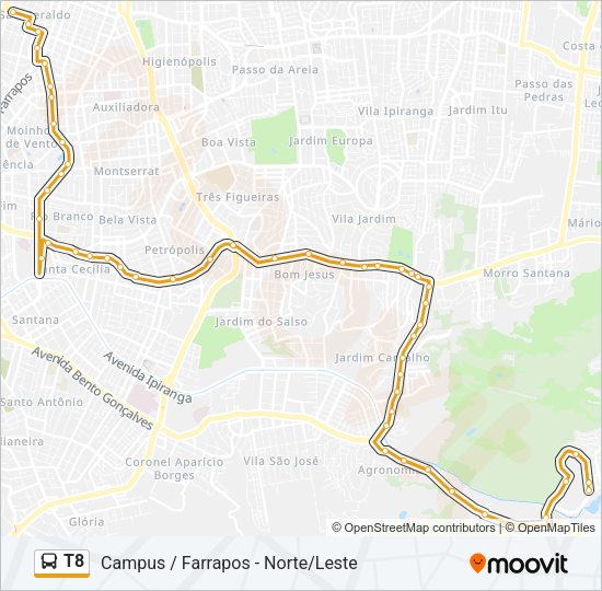 Mapa da linha T8 de ônibus