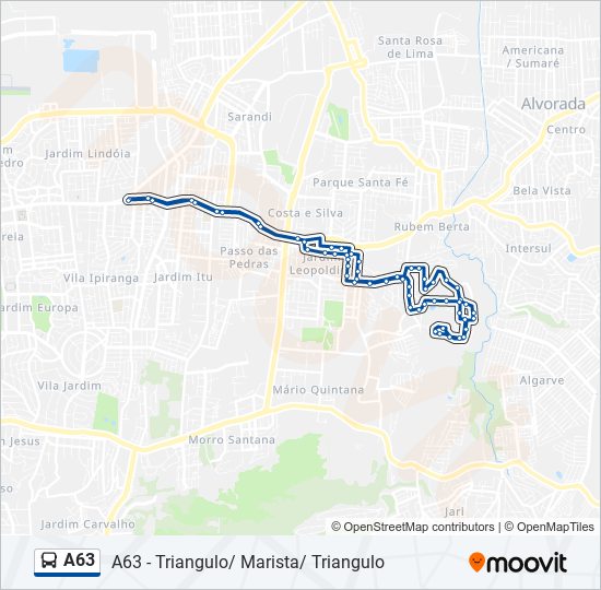 Mapa da linha A63 de ônibus