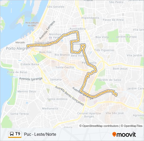 Mapa da linha T9 de ônibus