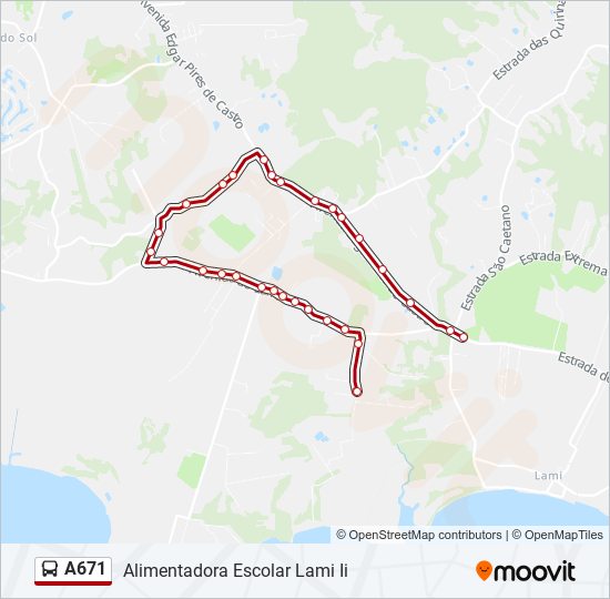 Mapa da linha A671 de ônibus