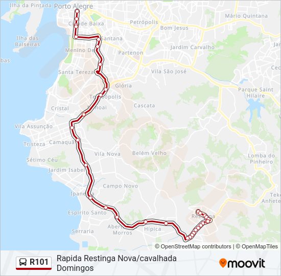 Mapa da linha R101 de ônibus