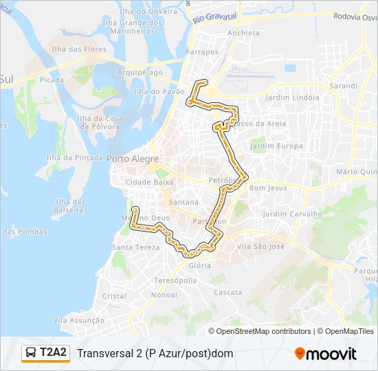 Mapa da linha T2A2 de ônibus
