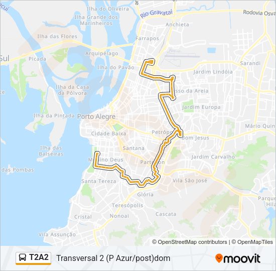 Mapa da linha T2A2 de ônibus