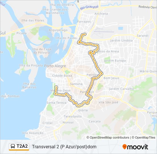 Mapa da linha T2A2 de ônibus