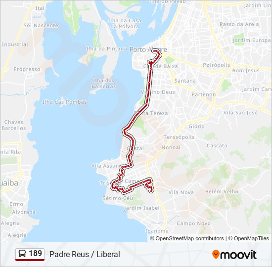 Mapa da linha 189 de ônibus