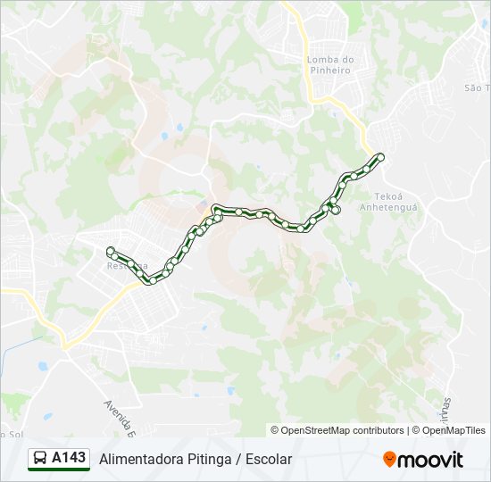 Mapa da linha A143 de ônibus