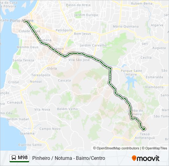 Mapa da linha M98 de ônibus