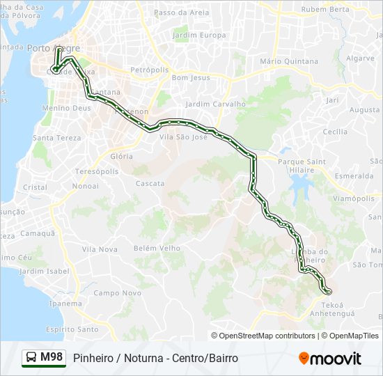 Mapa da linha M98 de ônibus