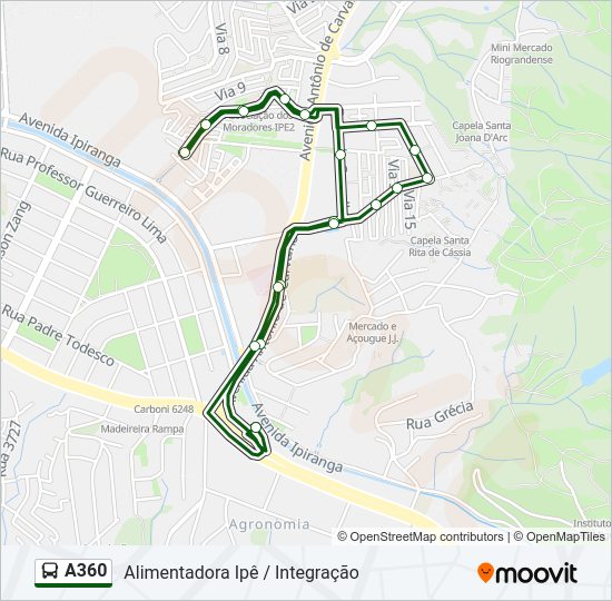 Mapa da linha A360 de ônibus