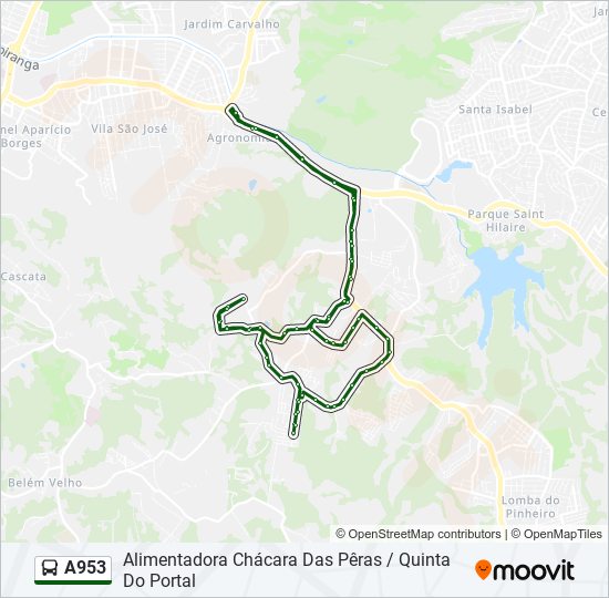 Mapa da linha A953 de ônibus