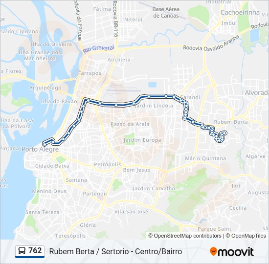 Mapa da linha 762 de ônibus