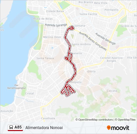 Mapa de A85 de autobús