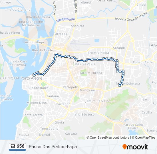 Mapa da linha 656 de ônibus