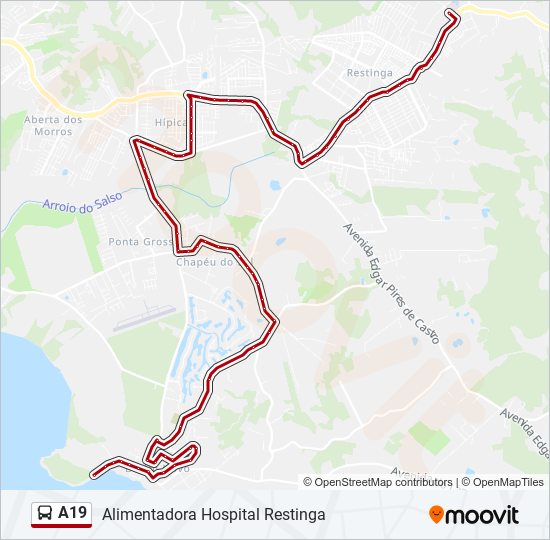 Mapa da linha A19 de ônibus