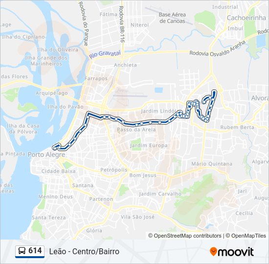Mapa da linha 614 de ônibus