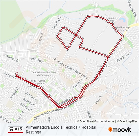 Mapa de A15 de autobús