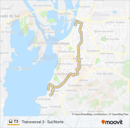 Mapa da linha T3 de ônibus