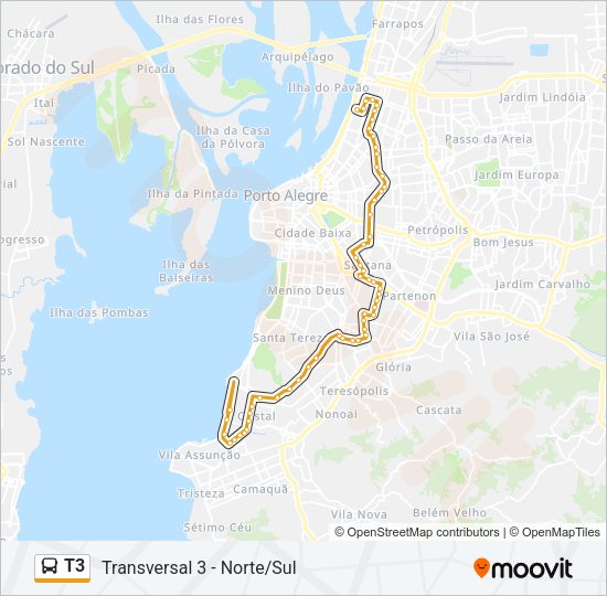 Mapa da linha T3 de ônibus
