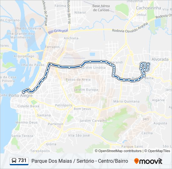 Mapa da linha 731 de ônibus