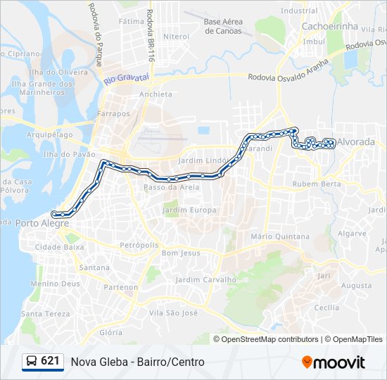 Mapa da linha 621 de ônibus