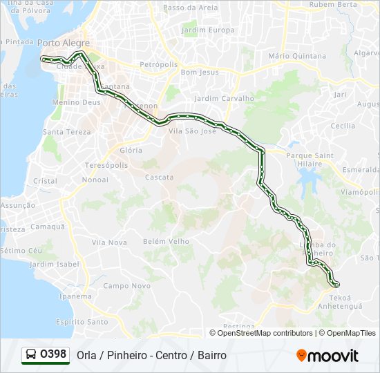 Mapa da linha O398 de ônibus