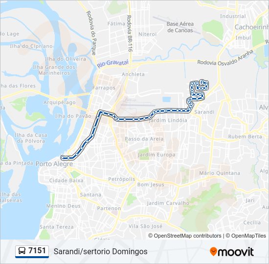 Mapa da linha 7151 de ônibus