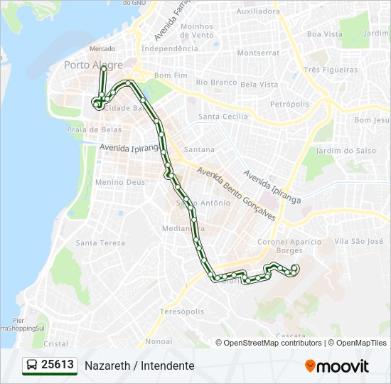 Mapa da linha 25613 de ônibus