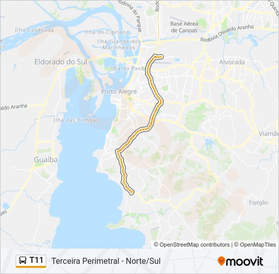 Mapa da linha T11 de ônibus