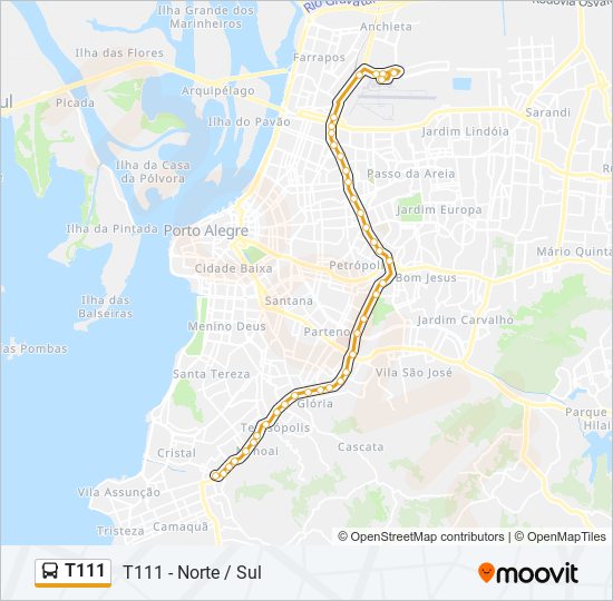 Mapa da linha T111 de ônibus