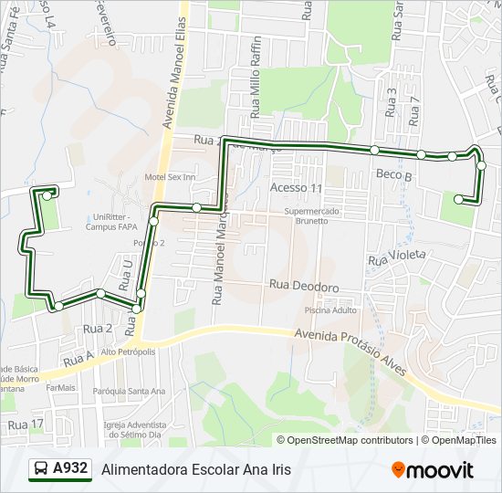 Mapa de A932 de autobús