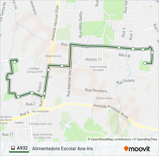 A932 Bus Line Map