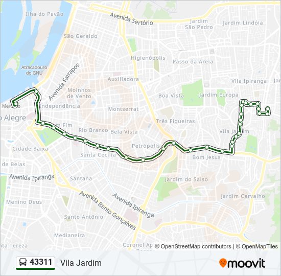 Mapa da linha 43311 de ônibus