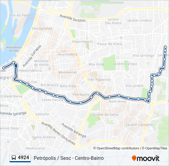 Mapa da linha 4924 de ônibus