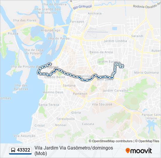 Mapa da linha 43322 de ônibus