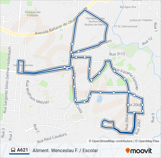 Mapa da linha A621 de ônibus