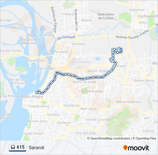 Mapa da linha 615 de ônibus