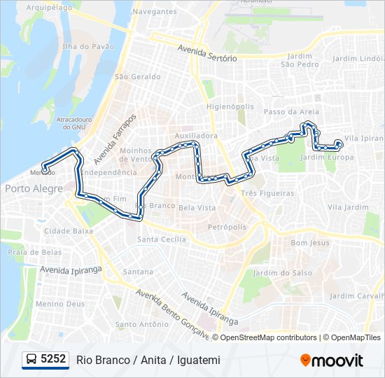Mapa da linha 5252 de ônibus