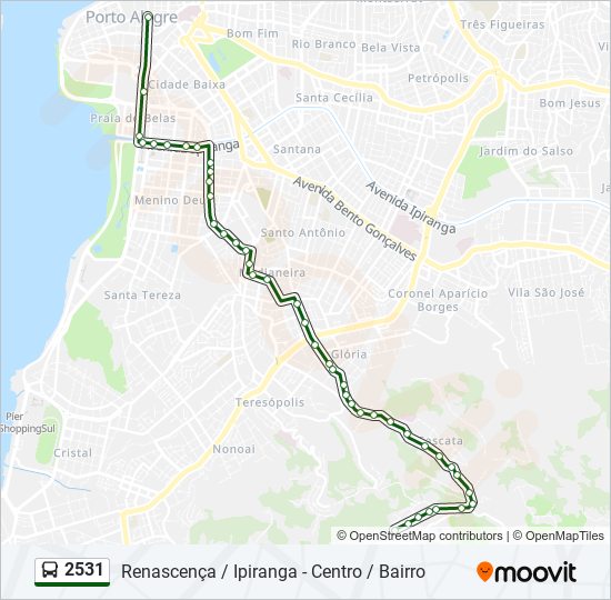 Mapa da linha 2531 de ônibus