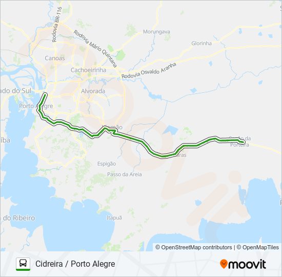 Mapa da linha 0209 CIDREIRA / PORTO ALEGRE de ônibus