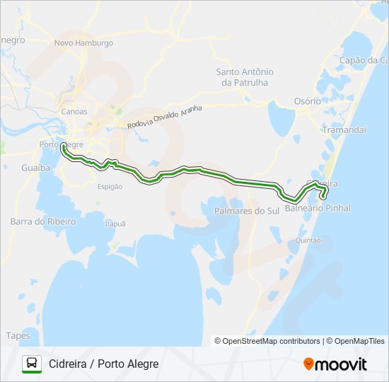 Mapa da linha 0306 CIDREIRA / PORTO ALEGRE de ônibus