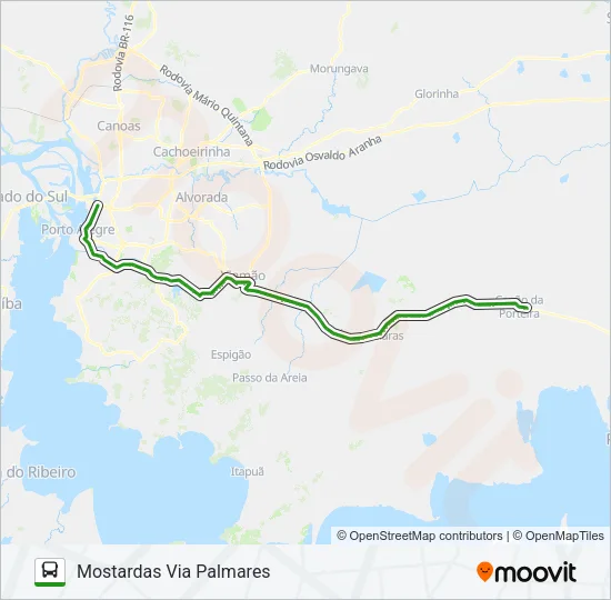0344 MOSTARDAS / PORTO ALEGRE Bus Line Map