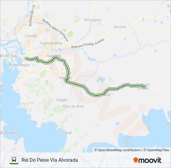 Mapa da linha 1948 REI DO PEIXE / PORTO ALEGRE VIA ALVORADA de ônibus