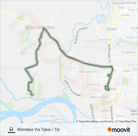 Mapa da linha TR01 MORRETES / CANOAS de ônibus