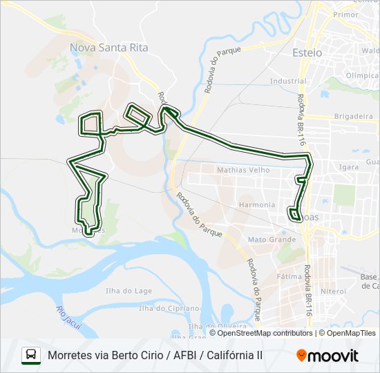 Mapa da linha TR01 MORRETES / CANOAS de ônibus