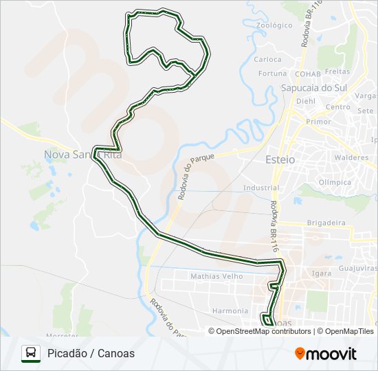 Mapa da linha TR03N PICADÃO / CANOAS de ônibus
