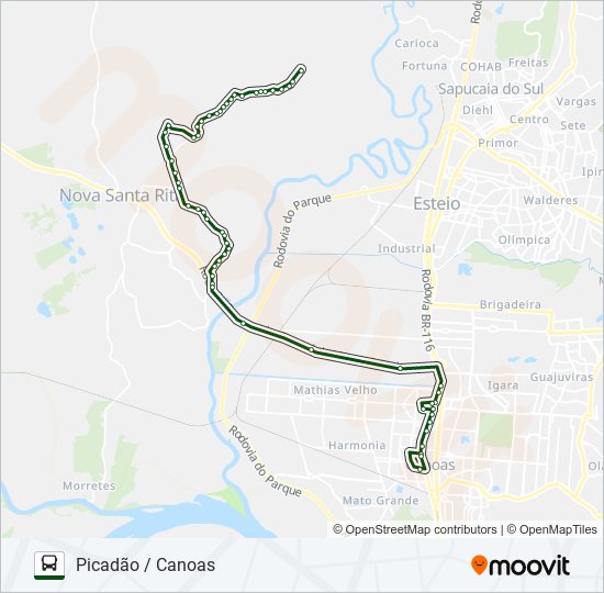 Mapa da linha TR03N PICADÃO / CANOAS de ônibus