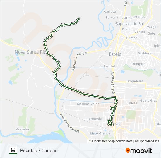 Mapa da linha TR03N PICADÃO / CANOAS de ônibus