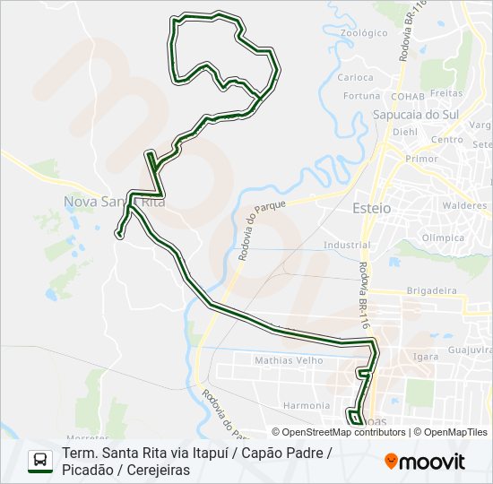Mapa da linha TR03N PICADÃO / CANOAS de ônibus